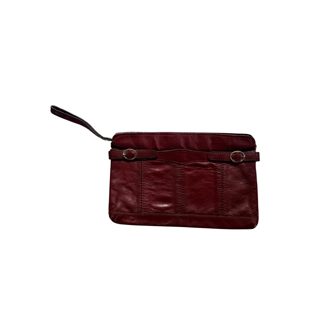 Vintage Burgundy Leather Wristlet Clutch Bag Made in Brazil Buckle‎ Detail Red